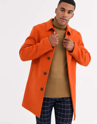 ASOS DESIGN wool mix trench coat in orange Orange