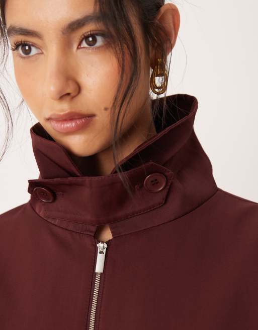 ASOS DESIGN – Trenchjacke in Pflaume mit Ballonsaum und Stehkragen, 4 von 4