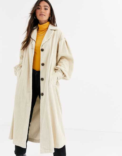 ASOS DESIGN - Trenchjas van grove corduroy in crème