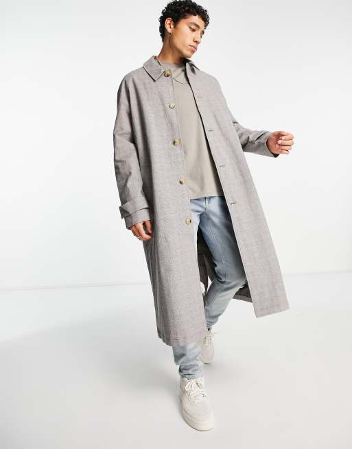 ASOS DESIGN – Trencz w szarą kratę o bardzo obszernym kroju