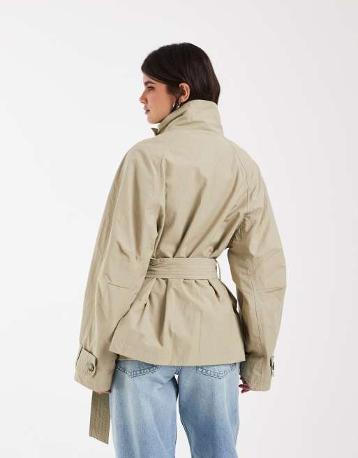 ASOS DESIGN trencz z golfem i paskiem wiązanym w kolorze stone, 4 z 4