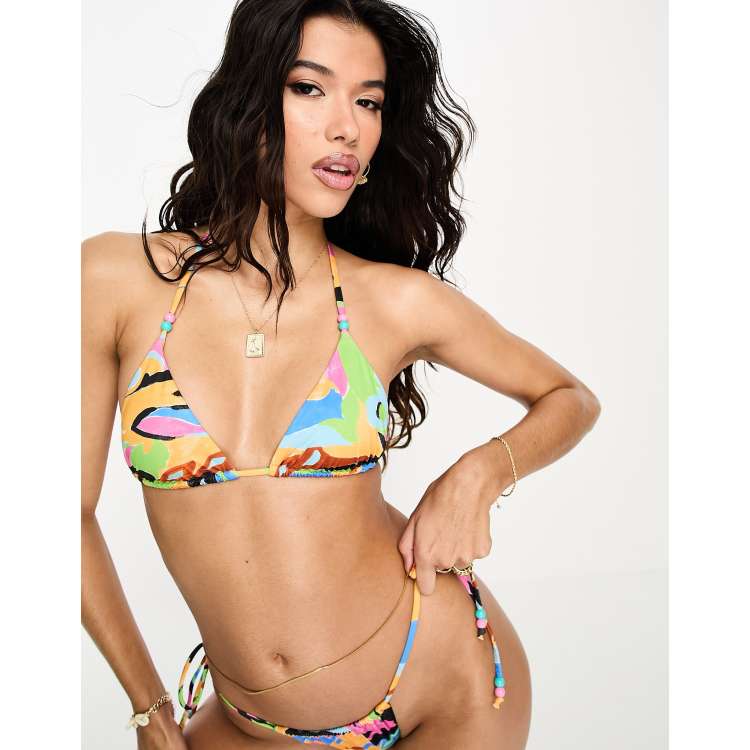 Plus Multi Abstract Printed Triangle Bikini Top