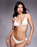 [ASOS DESIGN] ASOS DESIGN triangle bikini top in micro waffle with corsage detail in cream-Neutral 12 Cream
