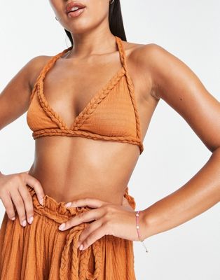 ASOS DESIGN co-ord triangle knotted bralet in rust - ASOS Price Checker
