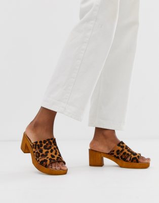 leopard heeled mules