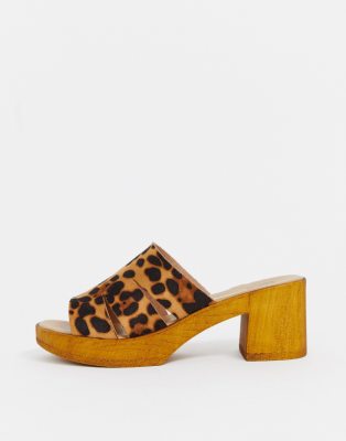 leopard heeled mules