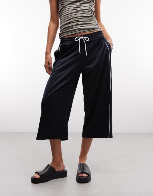 ASOS DESIGN tricot capribroek met zijstreep in navy, 2 van 5