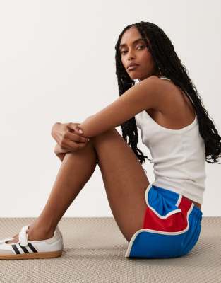 Asos Design Tricot Piping Detail Runner Shorts In Blue