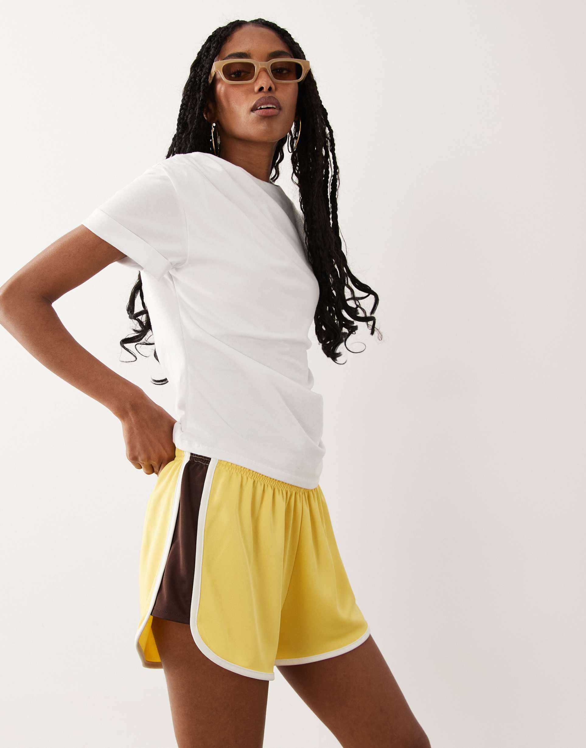 asos design tricot piping detail runner shorts in buttermilk