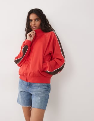 ASOS DESIGN tricot zip up funnel neck jacket in red - part of a set