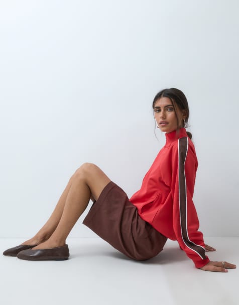 ASOS DESIGN tricot zip up funnel neck jacket in red - part of a set - view 1