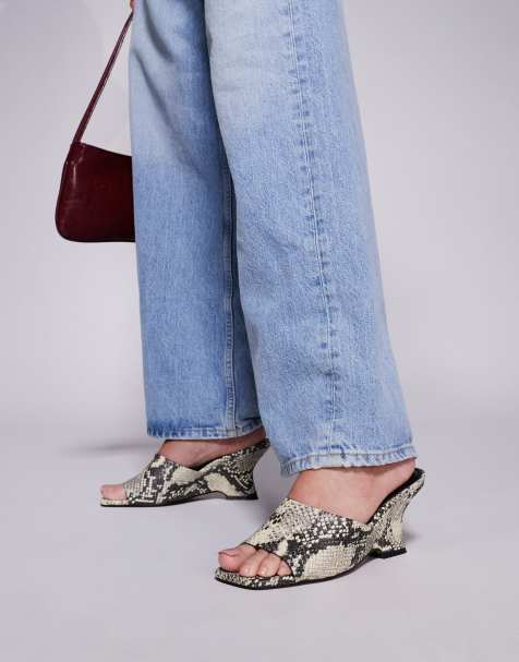 ASOS DESIGN Trifle mule wedges in snake - view 1