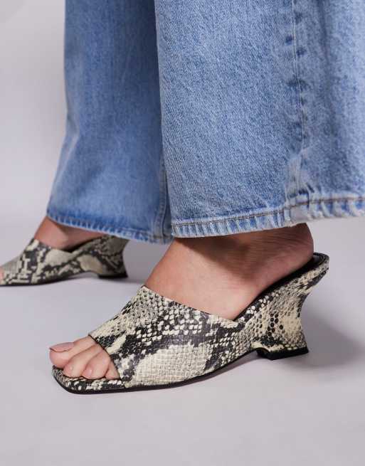 ASOS DESIGN Trifle mule wedges in snake, 4 of 4