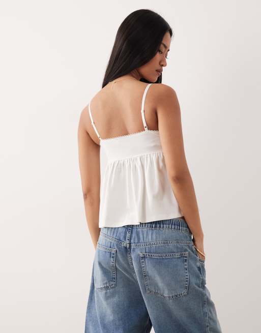 ASOS DESIGN trim detail babydoll cami in cream, 3 of 4