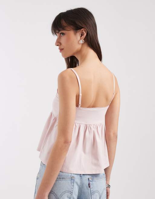 ASOS DESIGN trim detail babydoll cami in pink, 3 of 4