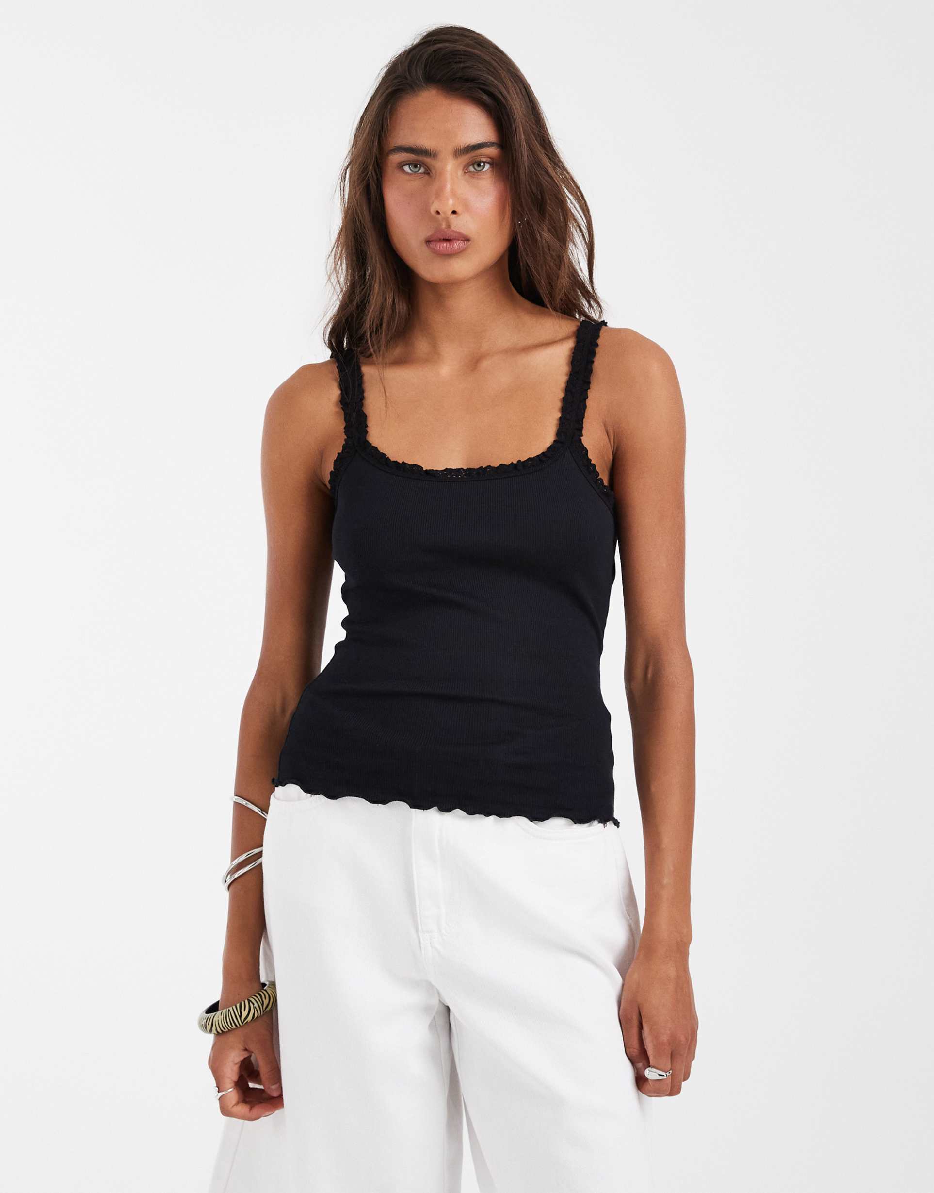 asos design trim detail cami in black