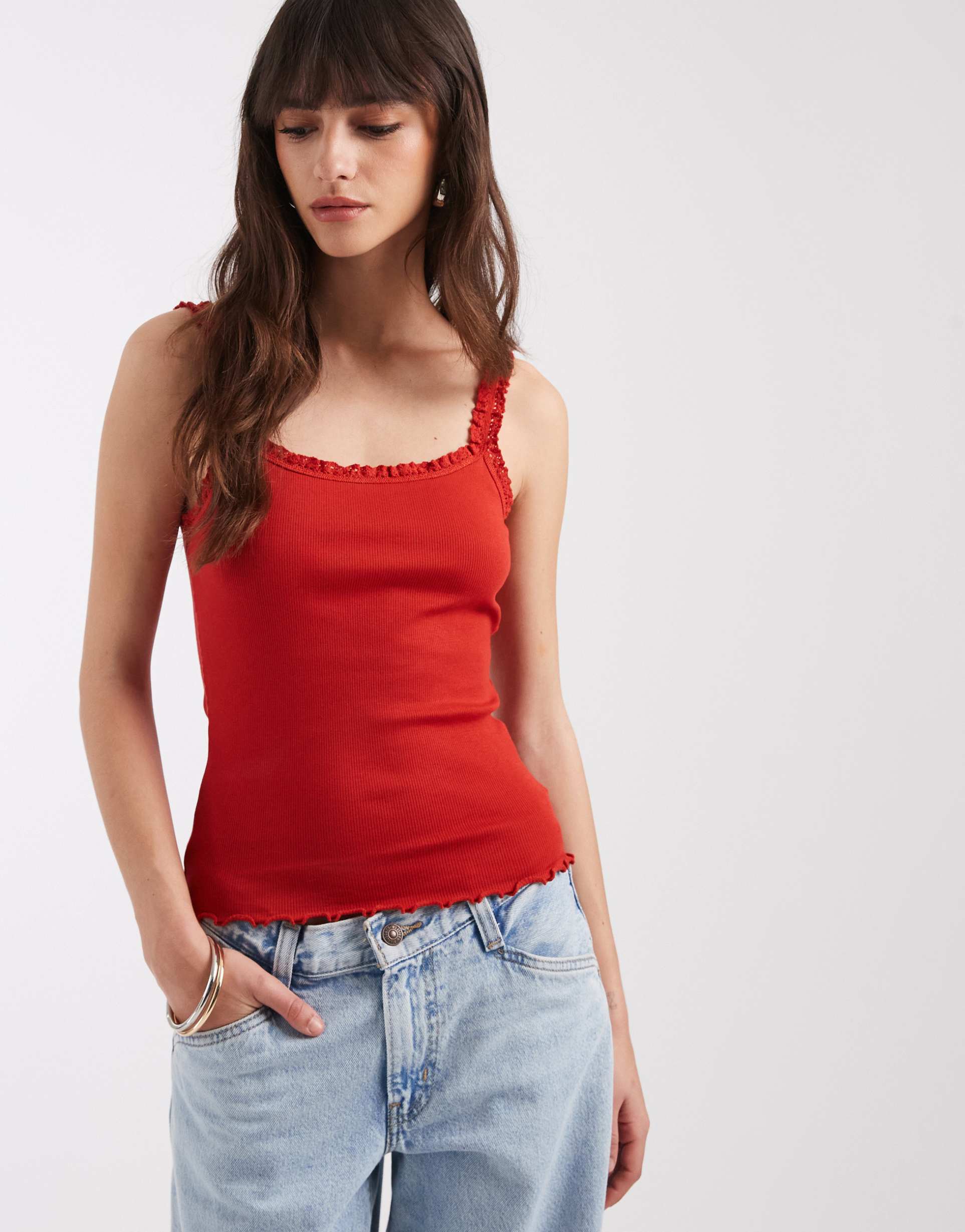 asos design trim detail cami in red