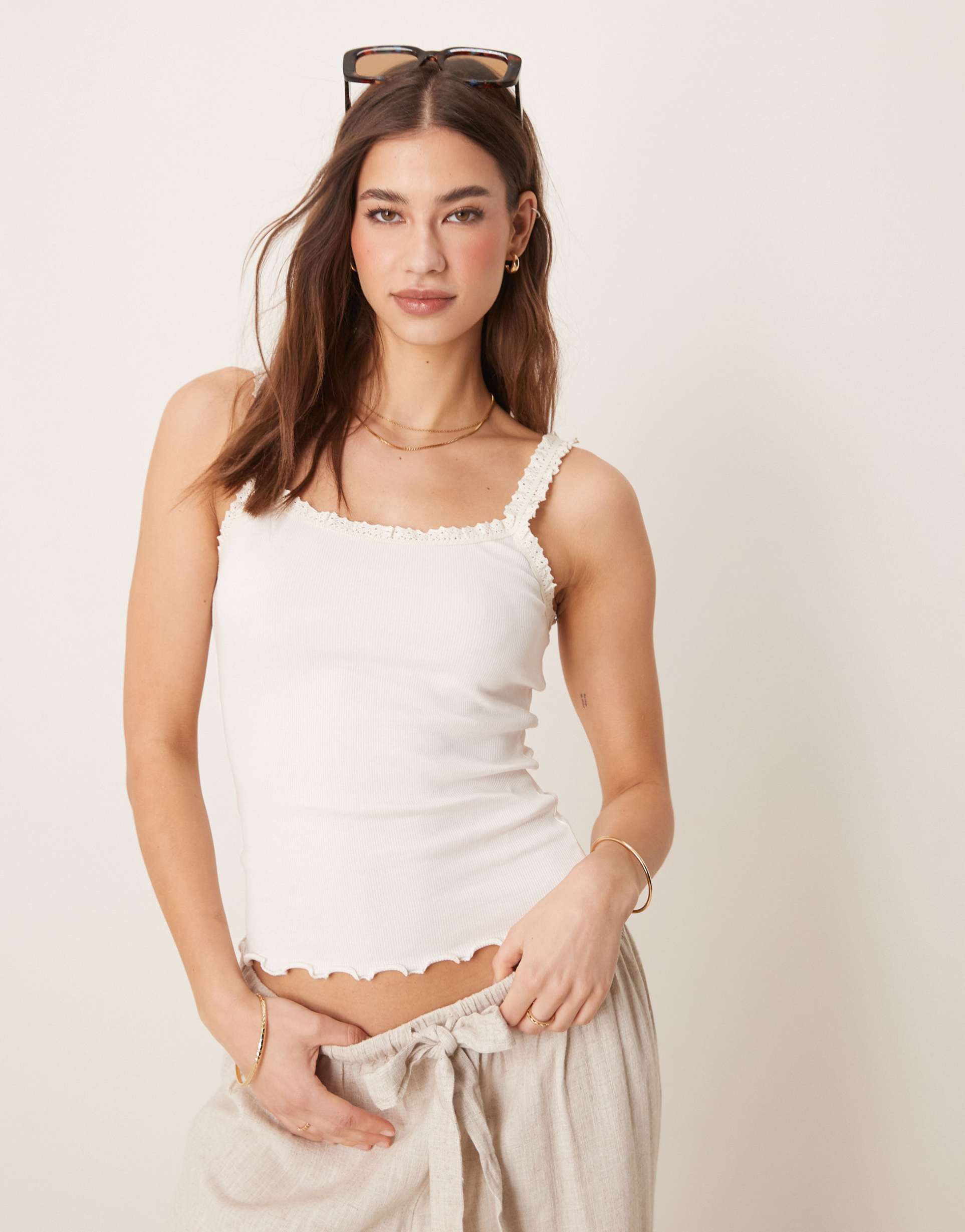 asos design trim detail cami top in cream