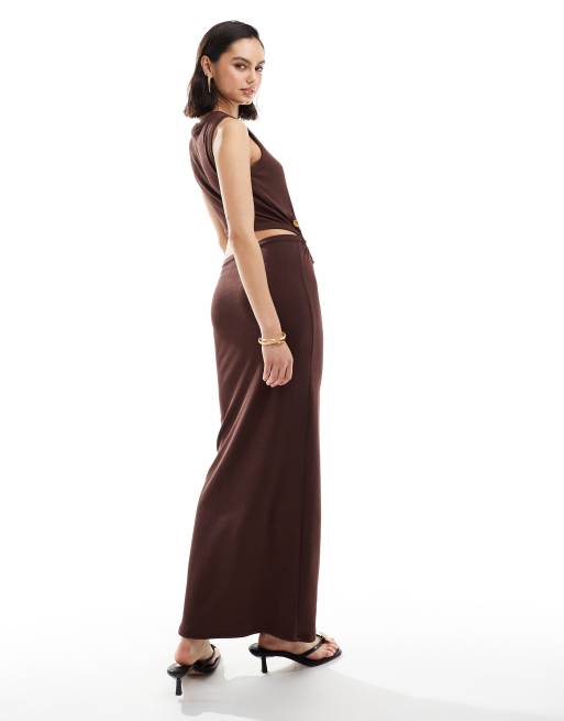 ASOS DESIGN trim detail cutout midi dress in chocolate | ASOS
