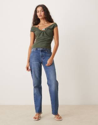 Asos Design Trim Detail Sleeveless Ribbed Top In Green