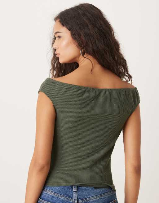 ASOS DESIGN trim detail sleeveless ribbed top in khaki green, 3 of 4