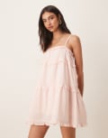 [ASOS DESIGN] ASOS DESIGN trim insert babydoll mini dress in baby pink 8 Light Pink