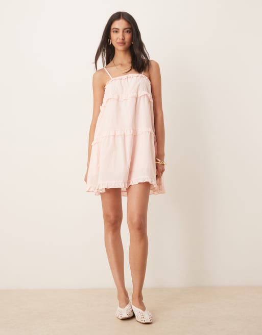 ASOS DESIGN trim insert babydoll mini dress in baby pink, 2 of 4