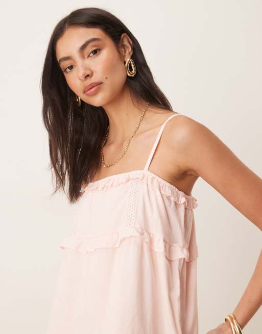 ASOS DESIGN trim insert babydoll mini dress in baby pink, 4 of 4