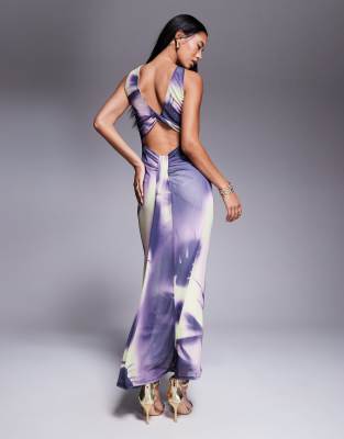 Asos Design Trimmed Halter Neck Maxi Dress With Twisted Back Detail