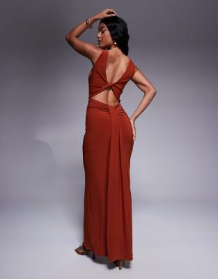Asos Design Trimmed Halterneck Maxi Dress With Twisted Back Detail In Red