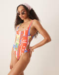 [ASOS DESIGN] ASOS DESIGN Trinny cut-out swimsuit in paridiso print-Multi 8 Holiday print