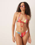 [ASOS DESIGN] ASOS DESIGN Trinny triangle bikini top with tie front in paradiso print-Multi 18 Holiday print