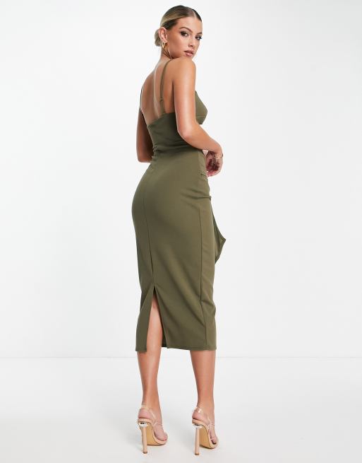 ASOS DESIGN cami midi dress with contrast bra detail in khaki