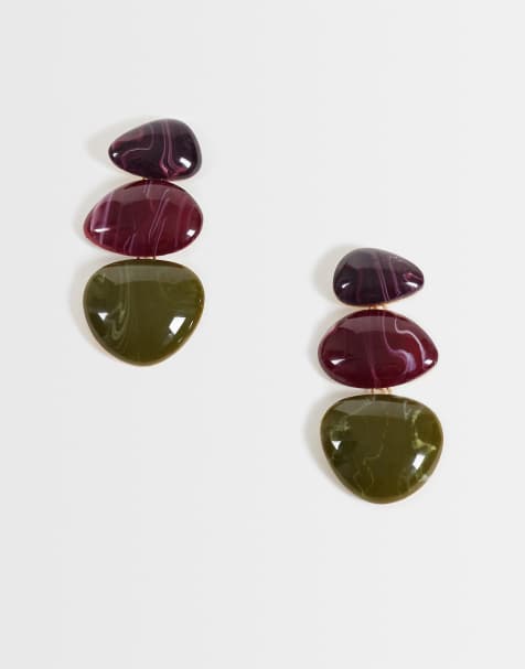 ASOS DESIGN triple drop earrings with dark multi-colored resins - view 1