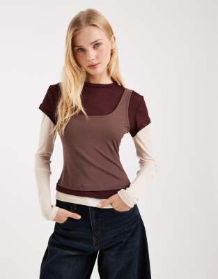 Asos Design Triple Layer Long Sleeve Top In Multi