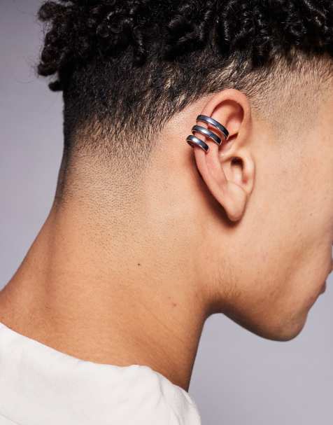 ASOS DESIGN triple layered ear cuff in silver - view 1
