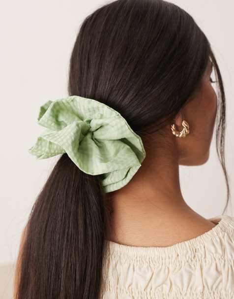 ASOS DESIGN triple layered textured scrunchie in pastel green stripe - view 1