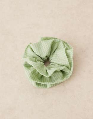 Asos Design Triple Layered Textured Scrunchie In Green