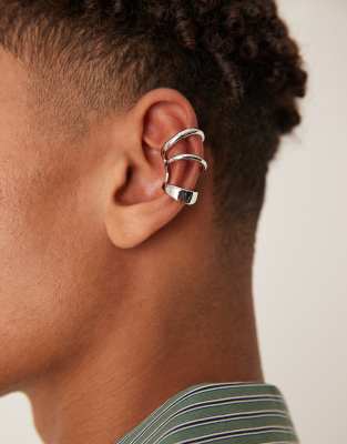 ASOS DESIGN triple row ear cuff in silver tone - view 1