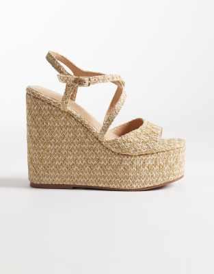 ASOS DESIGN Trista espadrille wedges in natural with gold flecks-Multi