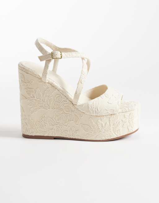 ASOS DESIGN - Trista - Zeppe in pizzo a fiori color crema, 1 di 4