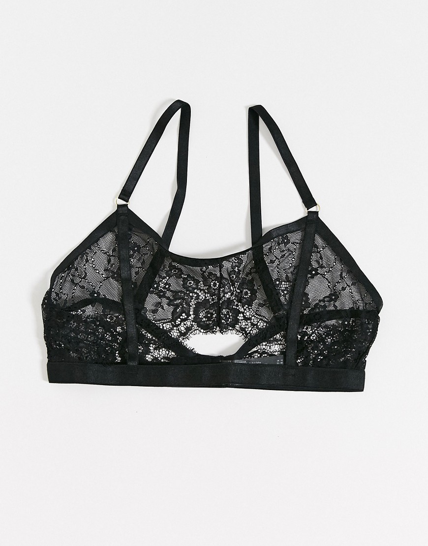 ASOS DESIGN Tristina lace bralette with cut out underboob-Black