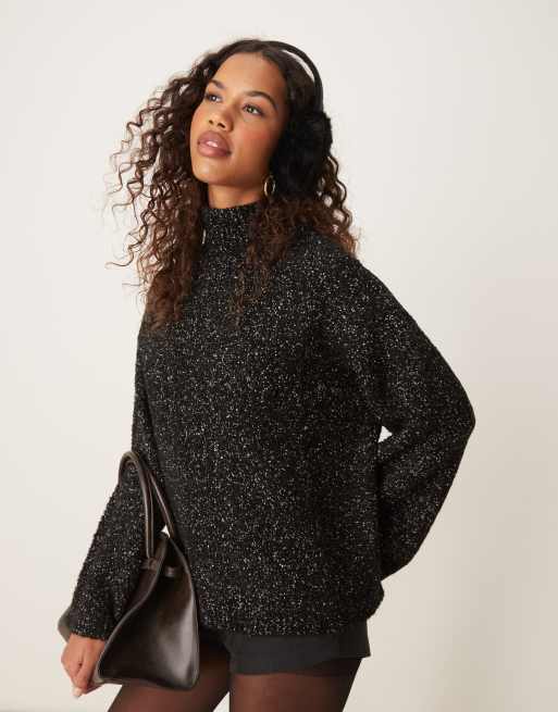 ASOS DESIGN – Tröja i knottrigt monokromt garn med hög krage