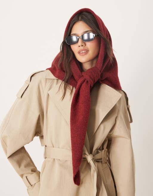 ASOS DESIGN – Trójkątna dzianinowa chusta z dodatkiem wełny w kolorze bordo