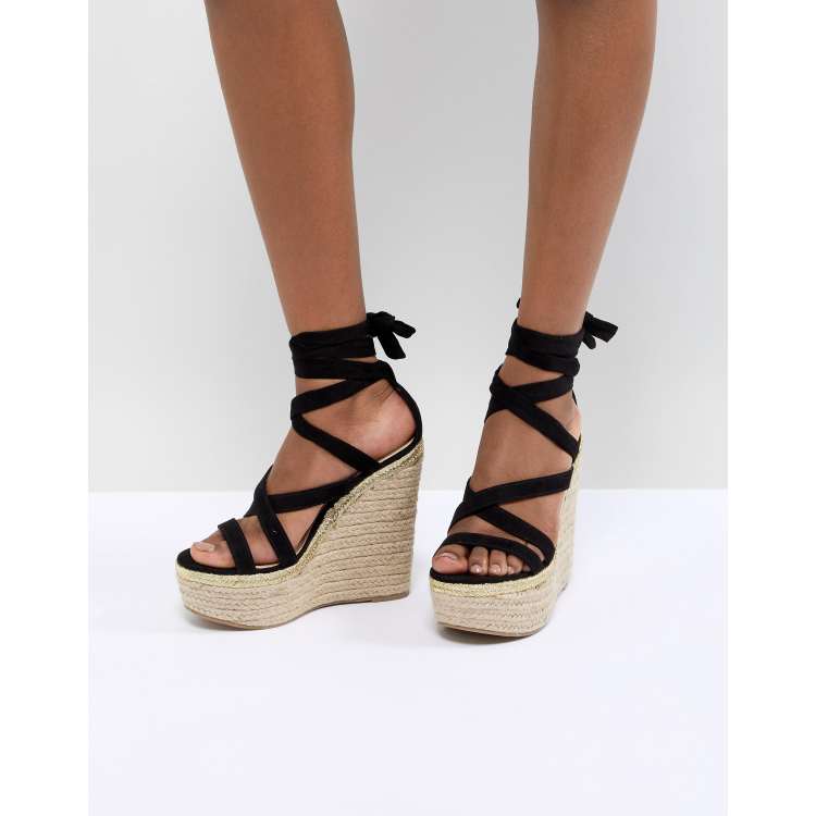 ASOS DESIGN Trophy Tie Leg High Wedges