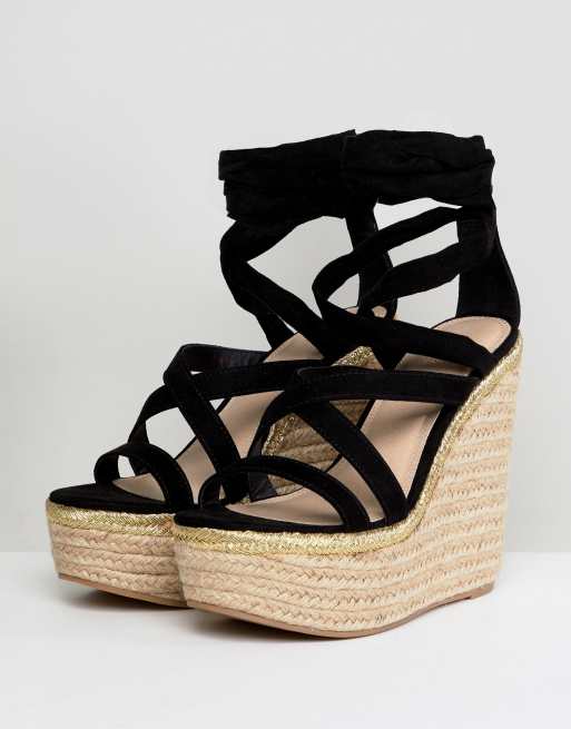 Asos design trophy tie leg hot sale high wedges