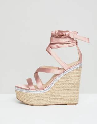 asos design trophy tie leg high wedges