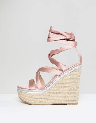 asos design trophy tie leg high wedges
