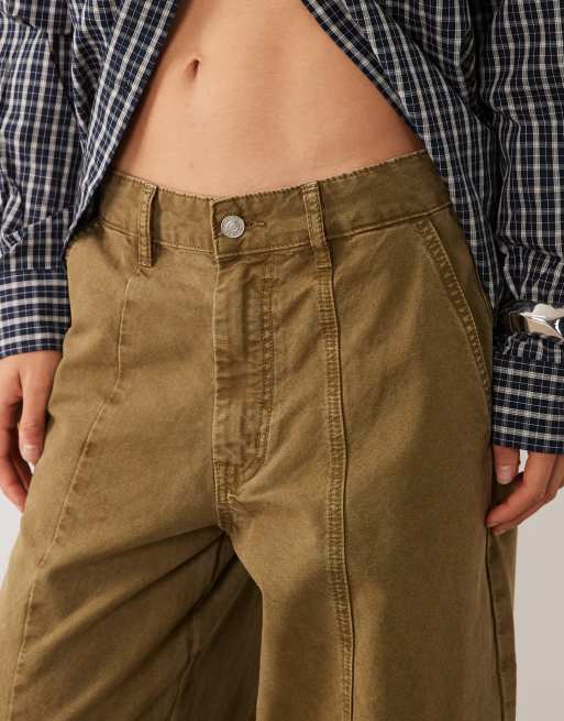 ASOS DESIGN trouser with adjustable hem detail in washed khaki, 5 of 5