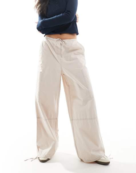 ASOS DESIGN trousers with tie hem and clean utility pocket in stone  - view 1